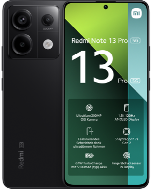 Redmi Note 13 Pro 5G Schwarz Frontansicht 1