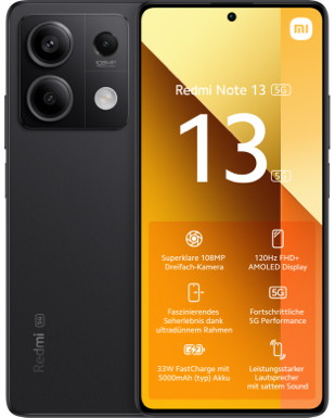 Redmi Note 13 5G Schwarz Frontansicht 1