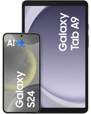 Galaxy S24 mit Galaxy Tab A9 (WiFi) Onyx Black Frontansicht 1