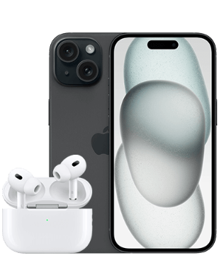 iPhone 15 mit AirPods Pro Schwarz Frontansicht 1