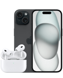 iPhone 15 mit AirPods Pro Schwarz Frontansicht 1