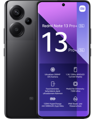 Redmi Note 13 Pro+ 5G Schwarz Frontansicht 1